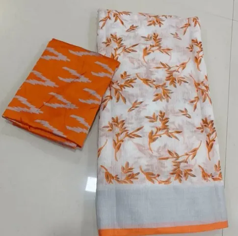 Chanderi Cotton Printed Sarees with Blouse Piece