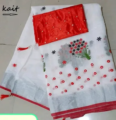 Chanderi Cotton Embroidered Sarees with Work Blouse Piece