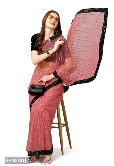 WOMENS DESIGNER NET SAREE WITH BLOUSE PIECE-thumb0