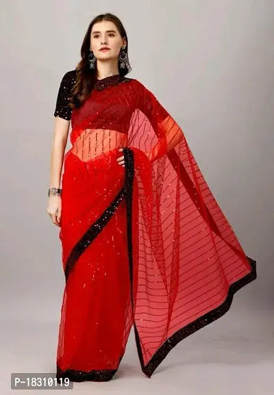 WOMENS DESIGNER NET SAREE WITH BLOUSE PIECE-thumb0