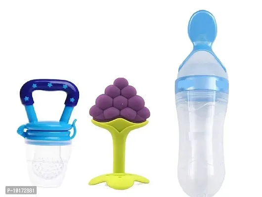 Gilli Shopee Baby Cerelac Rice Paste Milk Cereal Bottle Food Feeder & Baby Fruit Nibbler & Silicone Teether for 6 to 12 Months Baby (Combo Save Pack) (Multi-3)
