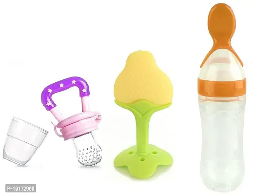 Cuckoos Baby Cerelac Rice Paste Milk Cereal Bottle Food Feeder & Baby Fruit Nibbler & Silicone Teether for 6 to 12 Months Baby ( Combo Save Pack)