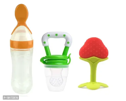 Gilli Shopee Baby Cerelac Rice Paste Milk Cereal Bottle Food Feeder & Baby Fruit Nibbler & Silicone Teether for 6 to 12 Months Baby (Combo Save Pack) (Multi-6)-thumb0