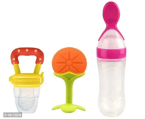 Gilli Shopee Baby Cerelac Rice Paste Milk Cereal Bottle Food Feeder & Baby Fruit Nibbler & Silicone Teether for 6 to 12 Months Baby (Combo Save Pack) (Multi-11)
