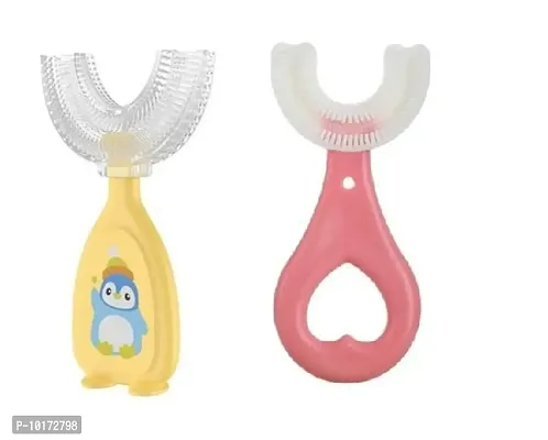 Cuckoos U Shaped Silicone Head Toothbrush Soft bristles for Kids and baby Safe Training Teeth Brush Sensitive Gums & Teeth Multicolour Pack of 2