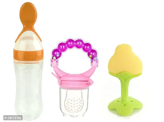 Gilli Shopee Baby Cerelac Rice Paste Milk Cereal Bottle Food Feeder & Baby Fruit Nibbler & Silicone Teether for 6 to 12 Months Baby ( Combo Save Pack) (Multi-25)