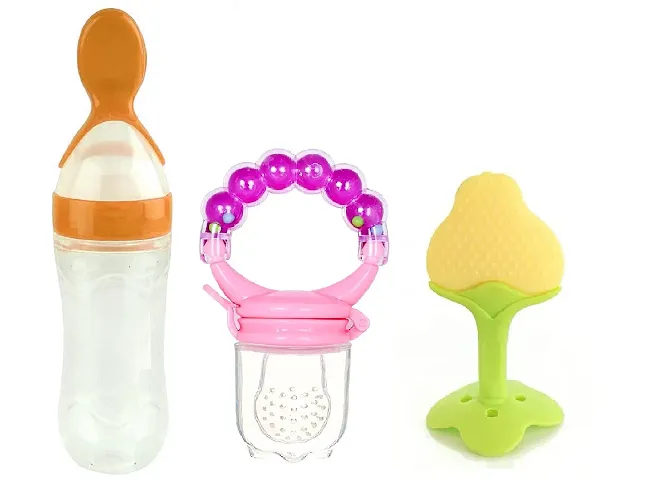 Gilli Shopee Baby Cerelac Rice Paste Milk Cereal Bottle Food Feeder & Baby Fruit Nibbler & Silicone Teether for 6 to 12 Months Baby (Combo Save Pack)