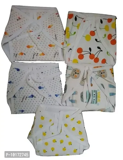 Gilli Shopee Cotton Cloth Double Layer U Shaped Washable and Reusable Nappies for New Born Baby (Set of 5) (Tying White Prited, 12-18 Months)