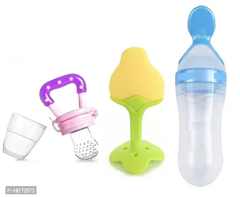 Gilli Shopee Baby Cerelac Rice Paste Milk Cereal Bottle Food Feeder & Baby Fruit Nibbler & Silicone Teether for 6 to 12 Months Baby (Combo Save Pack) (Multi-14)