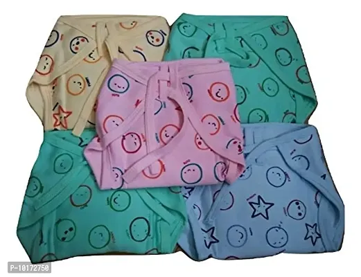 Gilli Shopee Hosiery Cotton Padded Assorted Coloured U Shape Nappies for Baby Boys and Baby Girls - Pack of 5 (Print and Colour May Vary (Tying Assorted Colour, 6-12 Months)