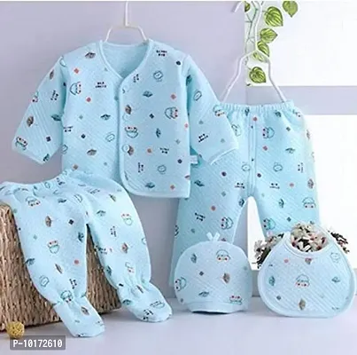 Gilli Shopee Newborn Baby Soft Feel Cotton Polyester Blend Top Pyjama with Cap and Bib Set for Born Babies for Winter Wear Dress Keep Warm Fleece/Falalen 0-3 Month
