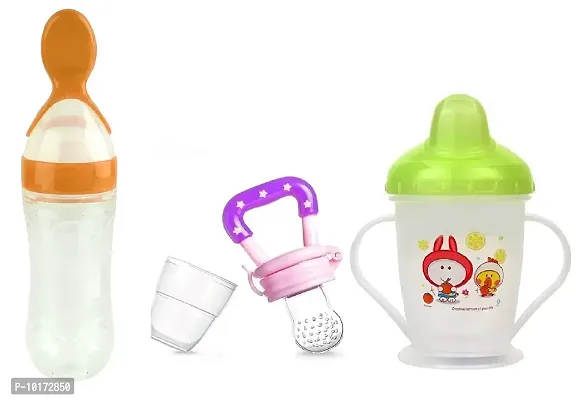Gilli Shopee Baby Silicone Food Feeder & Fruit Feeder Nibbler & Silicone spout Sipper Combo Pack of 3-thumb0