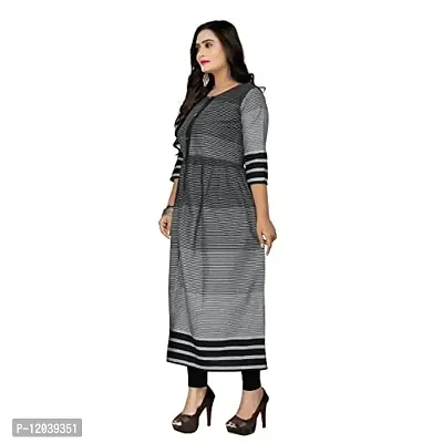 Women's Casual Front Slit Striped Cotton Kurta Black-thumb3