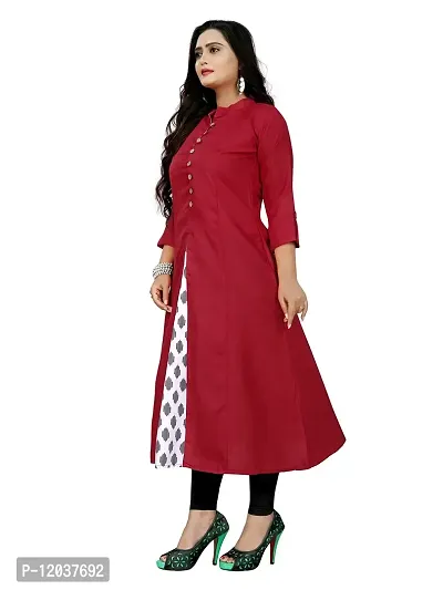 Women's Casual Ruby Cotton Front Slit Kurti Red-thumb3