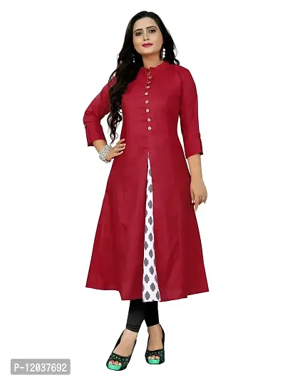 Women's Casual Ruby Cotton Front Slit Kurti Red-thumb0