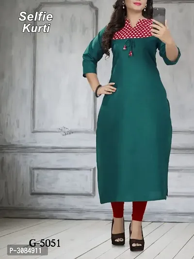 Trendy Olive Cotton Solid Kurtas For Women