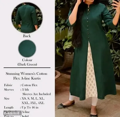 Beautiful Green Cotton Solid Kurtas For Women