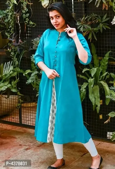 Blue Cotton Self Design Kurtas For Women-thumb0