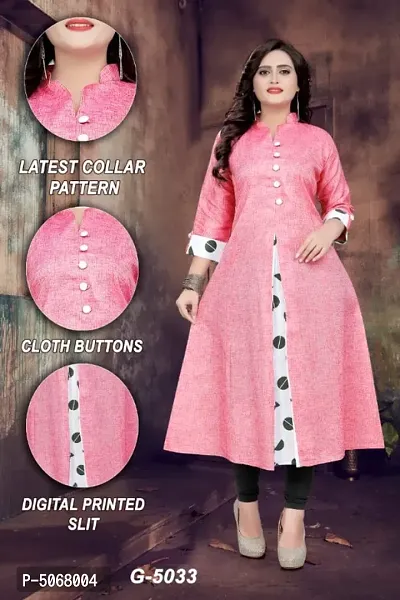 Stylish Pink Khadi Cotton Digital Printed Kurta For Women And Girls-thumb0