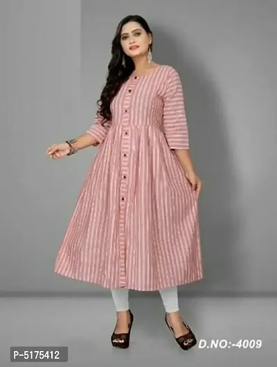 Elegant Pink Cotton Striped Summer Kurta For Women-thumb0