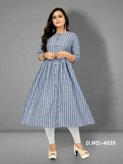 Stunning Trendy Cotton Striped Anarkali Kurti