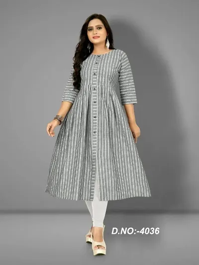 Stunning Trendy Cotton Striped Anarkali Kurti