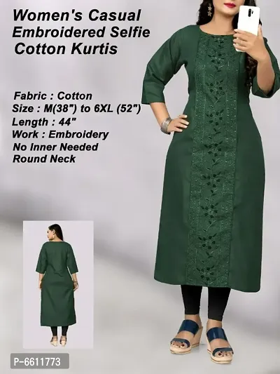 New Launched Embroidered Cotton Round Neck Kurtis For Women-thumb0