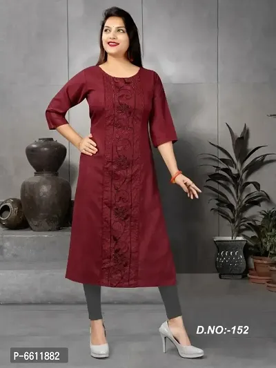 Brown Cotton Embroidered Kurtas For Women