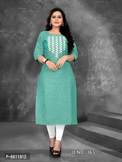 Green Cotton Self Design Kurtas For Women-thumb0