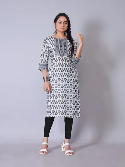 Stylish Cotton Blend Printed Straight Kurti