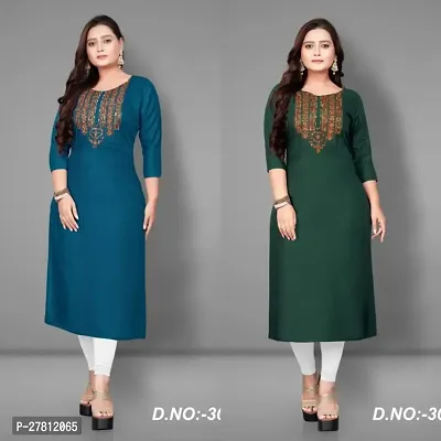 Rayon Embroidery Straight Kurtis Combo-thumb0