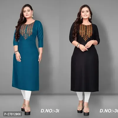 Rayon Embroidery Straight Kurtis Combo