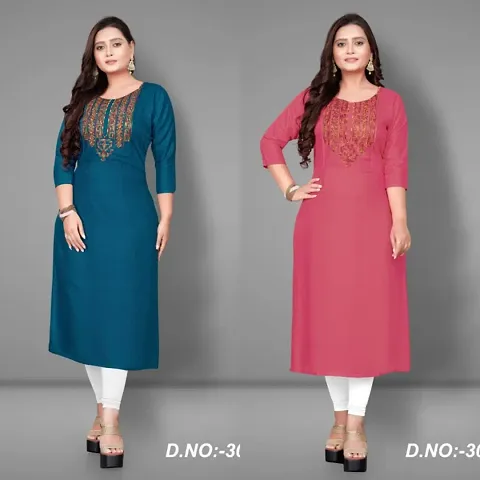 Stylish Rayon Embroidered Kurta - Pack of 2