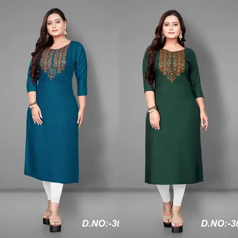 Stylish Rayon Embroidered Kurta - Pack of 2