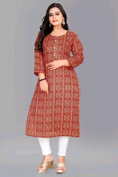 Festive Cotton Blend Ethnic Motif Printed Calf Length Kurta