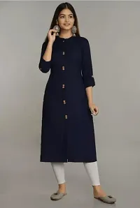 Stylish A-Line Navy Blue Solid Rayon Kurta-thumb1