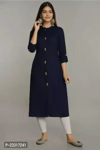 Stylish A-Line Navy Blue Solid Rayon Kurta-thumb2