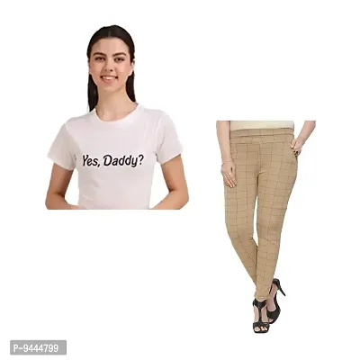 4M Sales Crop Top with Jegging Combo Pack for Women Pure Cotton Fabric | White Daddy Top, Beige Jegging