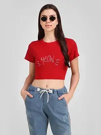 4M Sales Crop Top with Jegging Combo Pack for Women Pure Cotton Fabric | Red Meow Top, Beige Jegging-thumb3