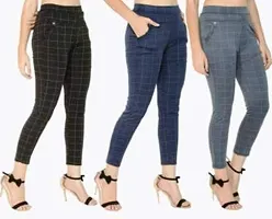 4M Sales Women's Checkered Cotton Ankle Length Jegging | Multicolor | Pack of 3-thumb2