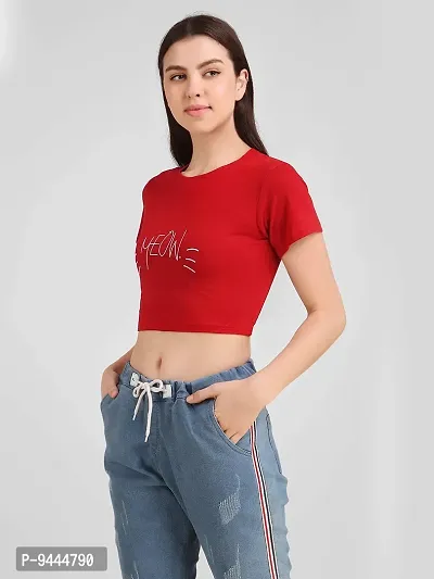 4M Sales Crop Top with Jegging Combo Pack for Women Pure Cotton Fabric | Red Meow Top, Beige Jegging-thumb3