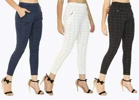 4M Sales Women's Checkered Ankle Length Jegging | Blue-White-Black | Pack of 3-thumb2