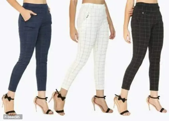 4M Sales Women's Checkered Ankle Length Jegging | Blue-White-Black | Pack of 3-thumb3
