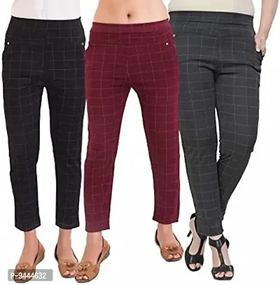 4M Sales Women's Checkered Cotton Ankle Length Jegging | Multicolor | Pack of 3