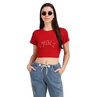 4M Sales Crop Top with Jegging Combo Pack for Women Pure Cotton Fabric | Red Meow Top, Beige Jegging-thumb1