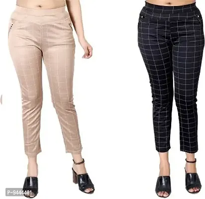 4M Sales Women's Checkered Ankle Length Jegging | Brown, Black | Pack of 2-thumb0