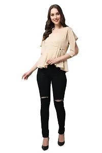 Casual Butterfly Sleeves Solid Women Beige TOP (X-Large, Pitch)-thumb5