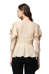 Casual Butterfly Sleeves Solid Women Beige TOP (X-Large, Pitch)-thumb2