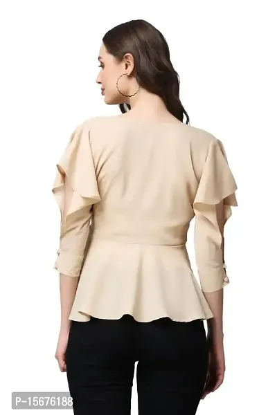 Casual Butterfly Sleeves Solid Women Beige TOP (X-Large, Pitch)-thumb3