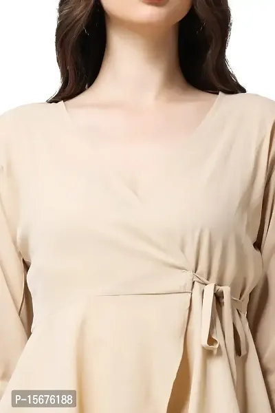 Casual Butterfly Sleeves Solid Women Beige TOP (X-Large, Pitch)-thumb5